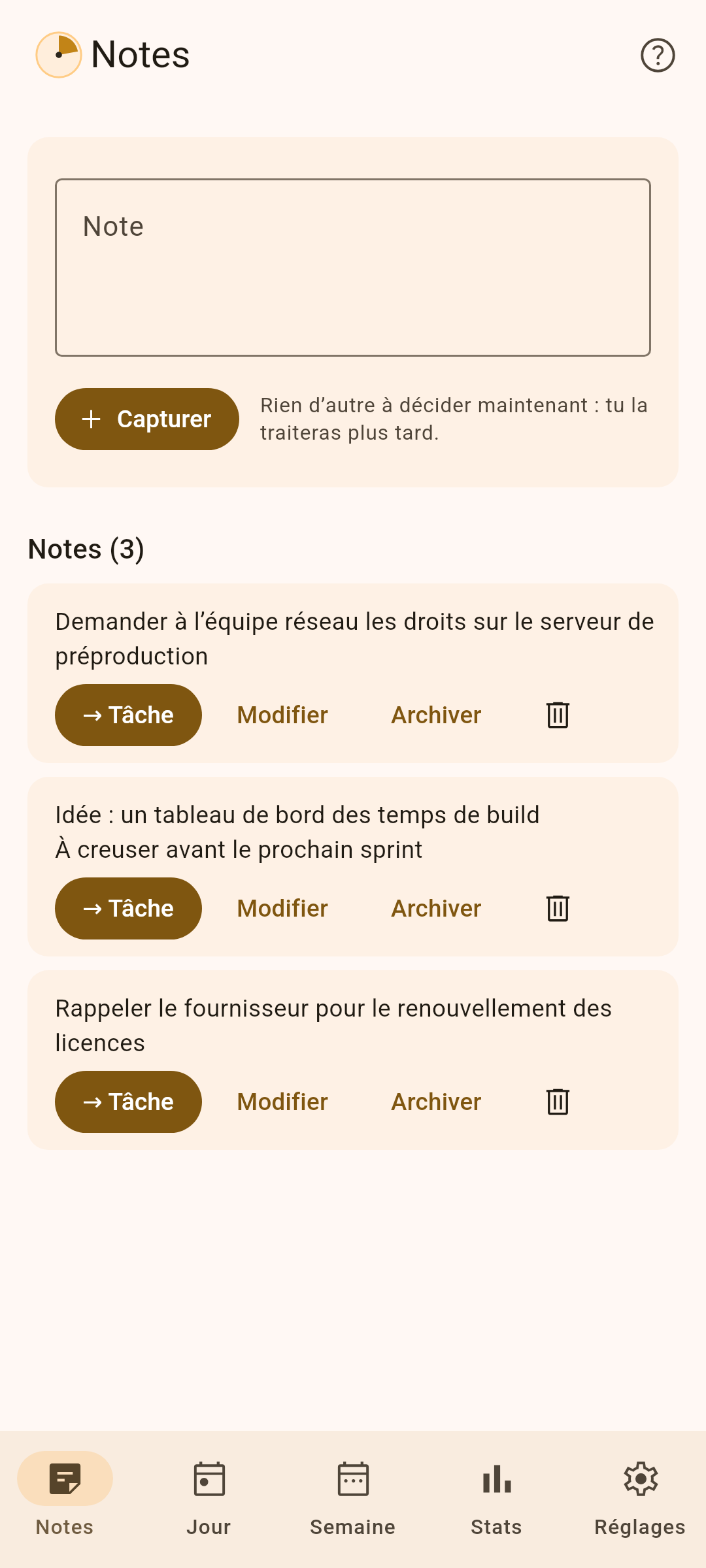 Notes : capture libre, transformée en tâche d’un toucher