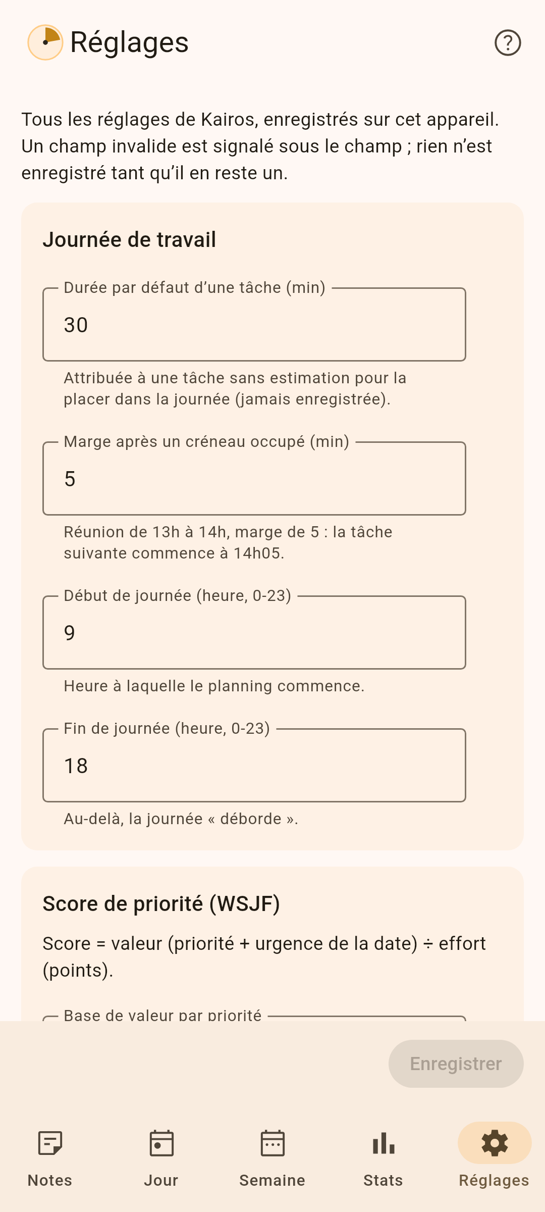 Réglages
